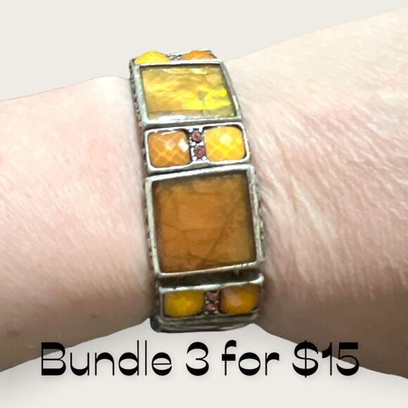 Bundle Sale 3 for $15 | Fun Yellow and Silver Tone Stretch Bracelet - Picture 1 of 7